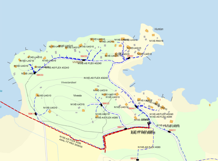 Kartan visar preliminär kabeldragning Vivestanäs